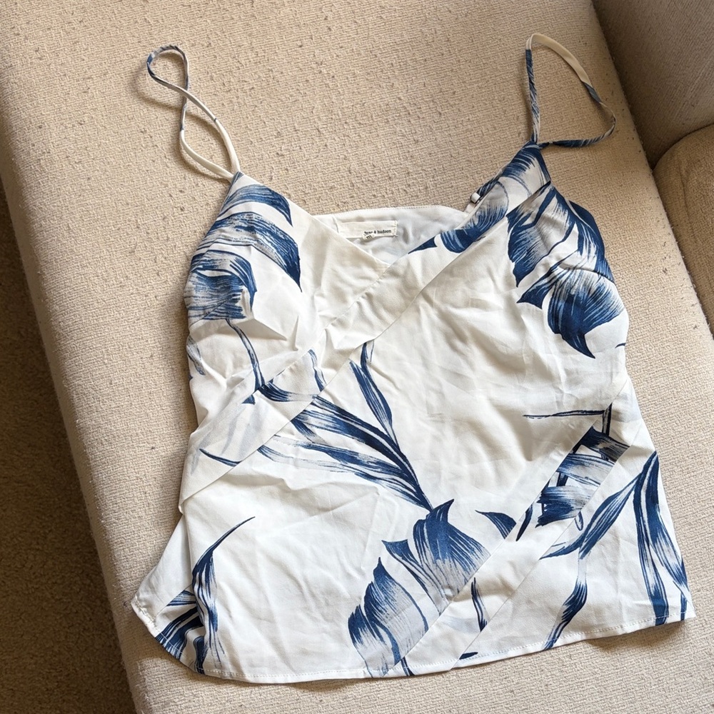 june & hudson White Cami with Blue Botanical Print